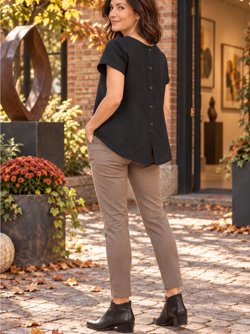 Flax 100% Linen Button-Back High-Low Top - Picture 3 of 6